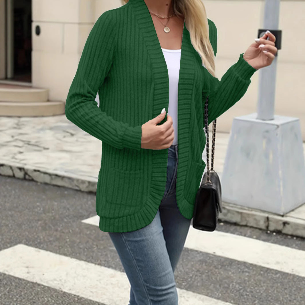 Damen Strickjacke mit offenen Front und praktischen Taschen R&B