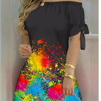 Damen Kunstvoller Schwarz-Aquarellkleid R&B