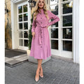 Damen Midi-Kleid mit Knopfleiste und Taillengürtel R&B