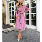Damen Midi-Kleid mit Knopfleiste und Taillengürtel R&B