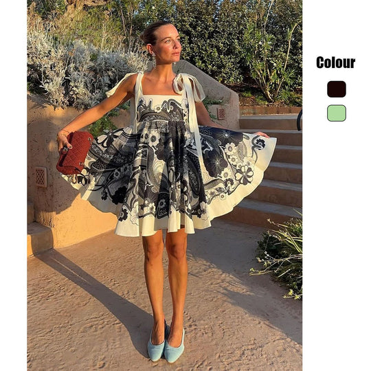 Damen Sommerliches Minikleid mit verspieltem Mustermix und fließendem Schnitt R&B