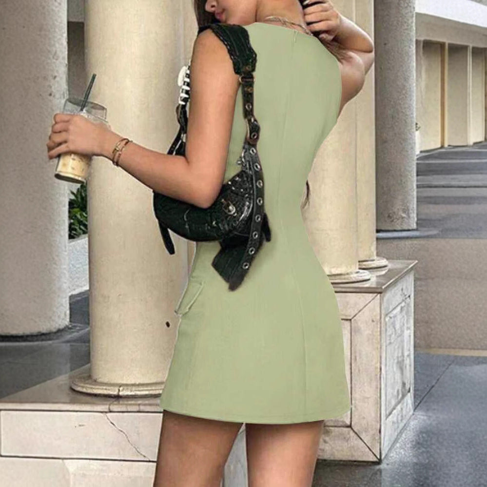 Damen Tailliertes Minikleid mit praktischen Taschen und schlichter Eleganz R&B