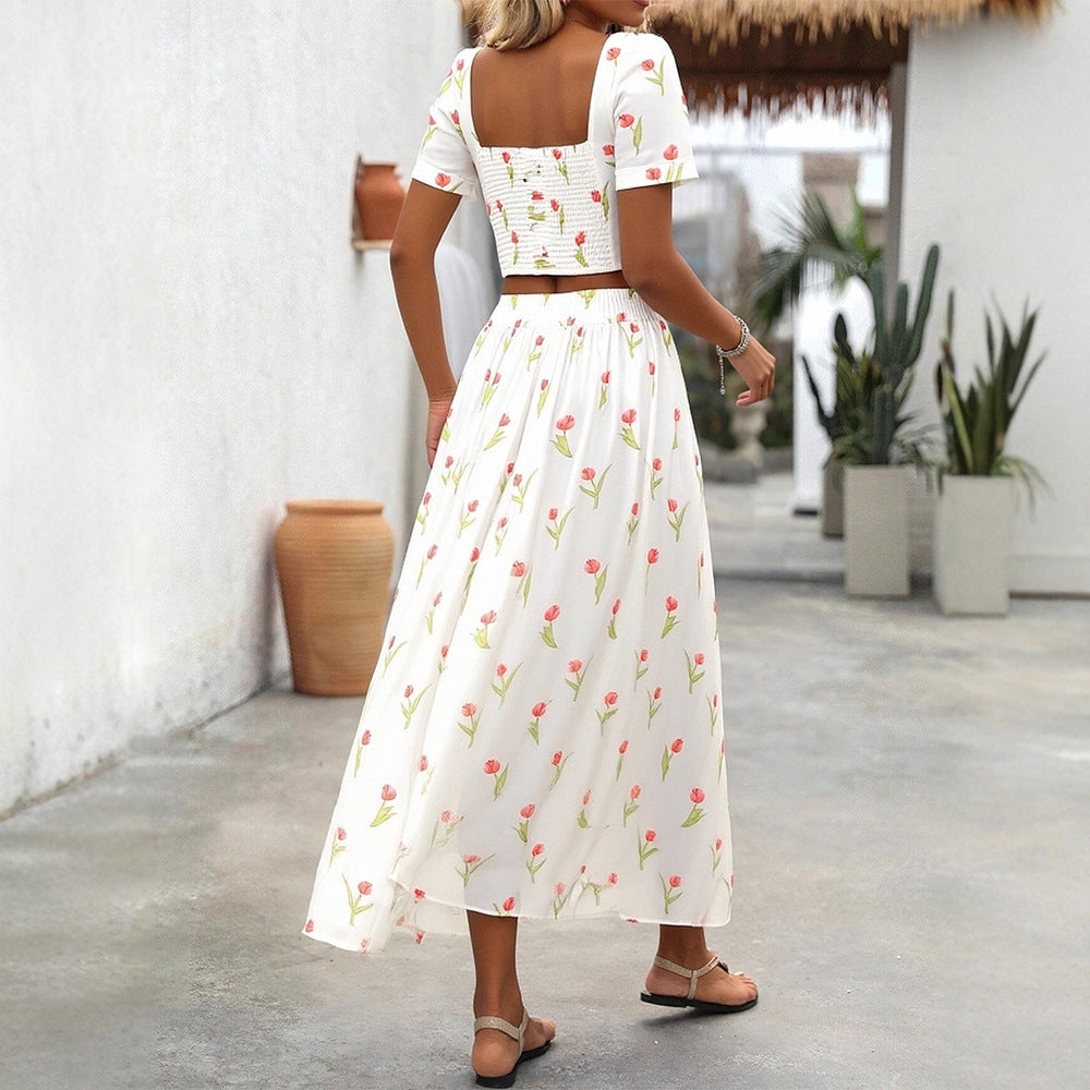Damen Maxikleid mit floralen Akzenten und taillierter Silhouette EB