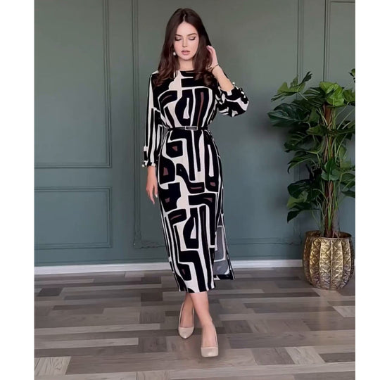 Damen Lange Tunika mit modernem geometrischen Muster R&B