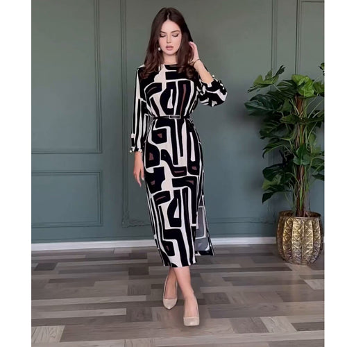 Damen Lange Tunika mit modernem geometrischen Muster R&B