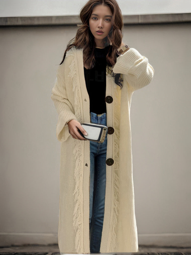 Damen Grober Strickcardigan mit fransigen Details und offenem Schnitt R&B