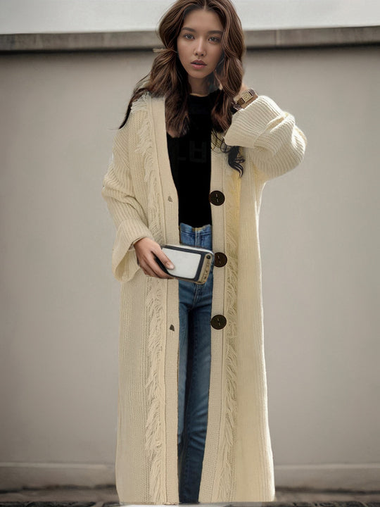 Damen Grober Strickcardigan mit fransigen Details und offenem Schnitt R&B