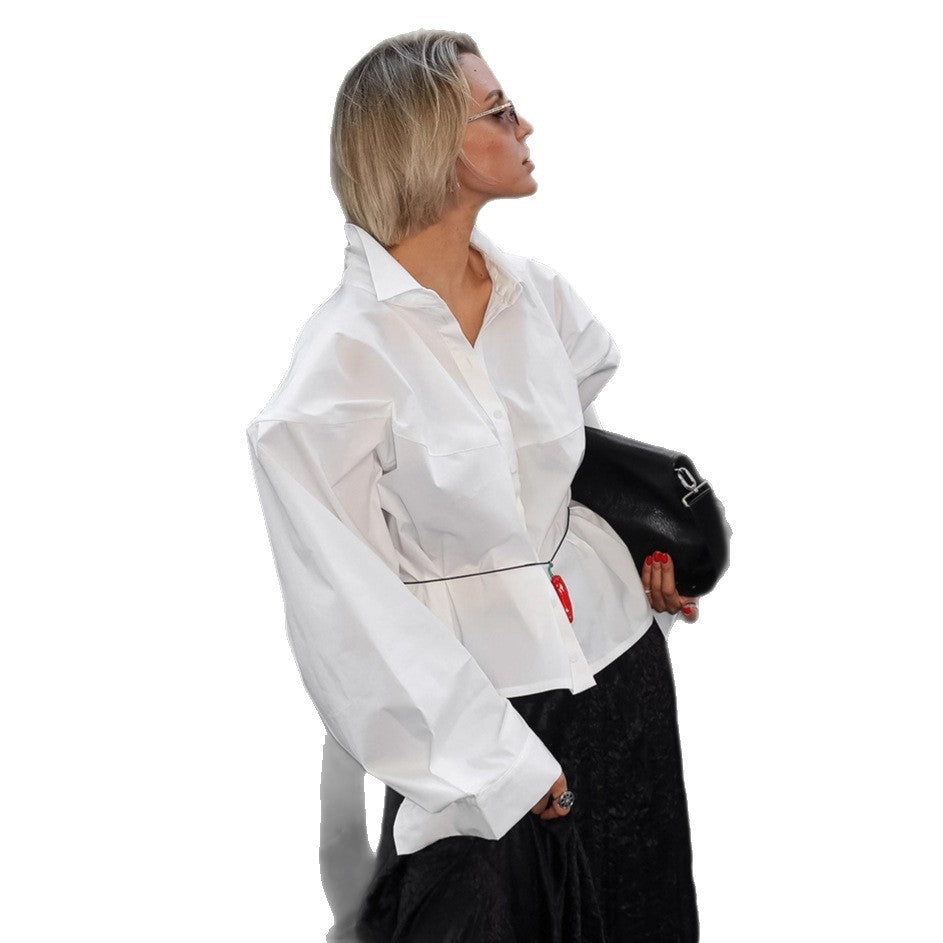 Damen Oversized Hemdbluse mit einzigartigen Ärmeldetails und tailliertem Schnitt R&B
