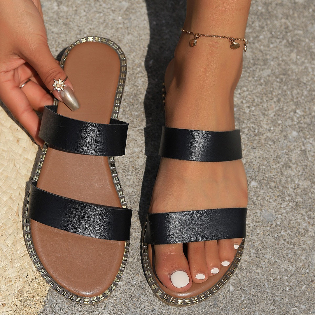 Damen komfortable und stilvolle Zehentrenner-Sandalen mit breiten Riemen R&B