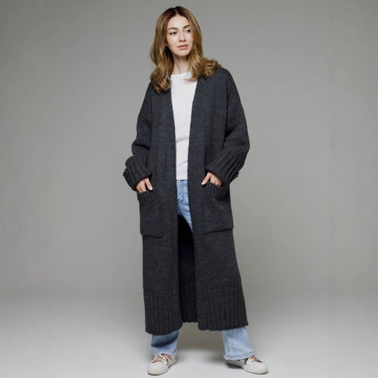 Damen Langer Strickmantel mit praktischen Taschen und strukturiertem Design R&B