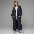 Damen bequemer langer Strickcardigan mit Taschen und breiten Ärmeln R&B