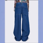 Damen Weit geschnittene Denim-Hose mit verstellbaren Kordeln R&B