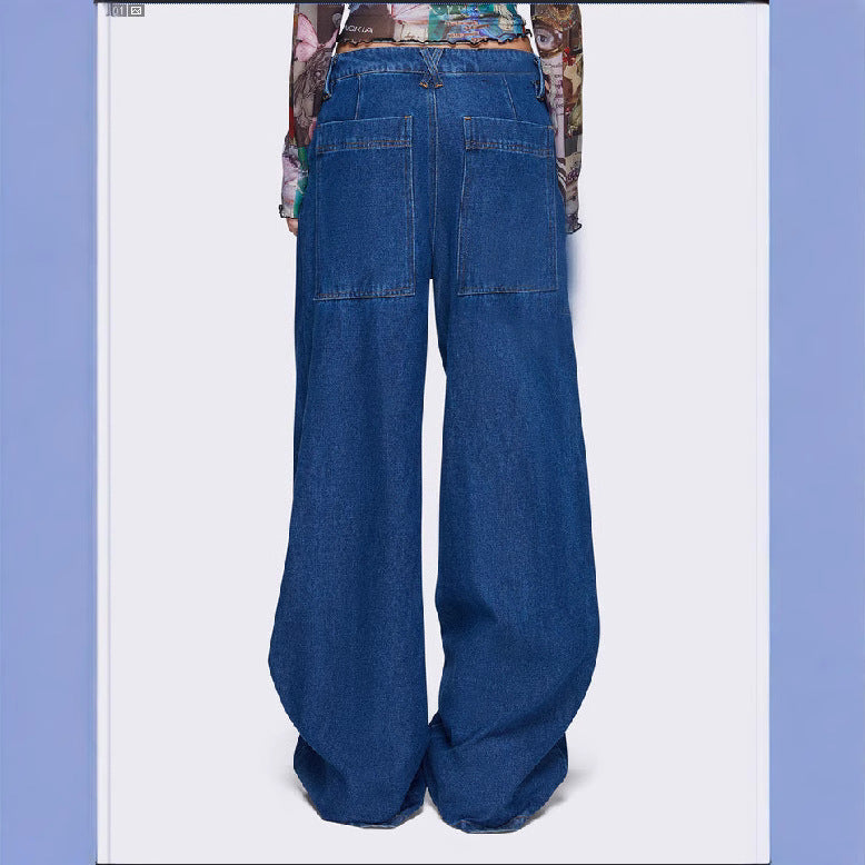 Damen Weit geschnittene Denim-Hose mit verstellbaren Kordeln R&B