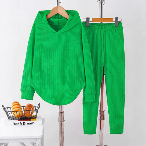 Damen lässiger Sweat-Pulli und -Hose Set mit strukturiertem Design R&B