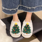 Damen Hausschuhe mit festlichem Weihnachtsbaum-Design und kuscheligem Futter EB