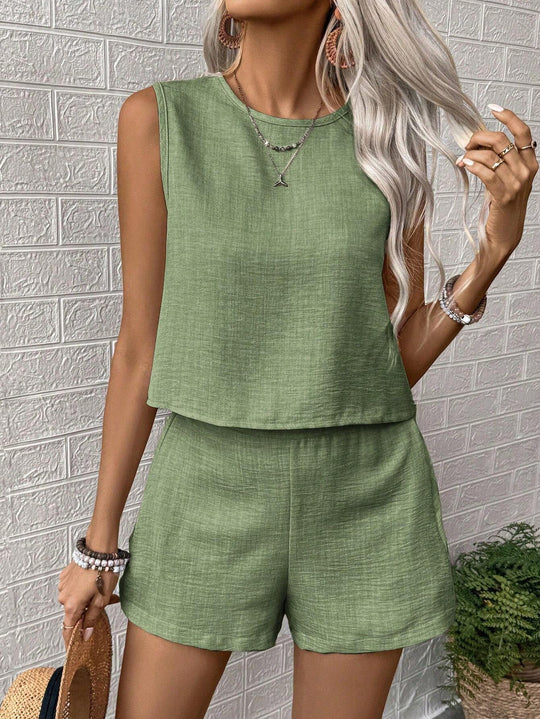 Damen Lässiger Zweiteiler mit ärmellosem Top und Shorts R&B
