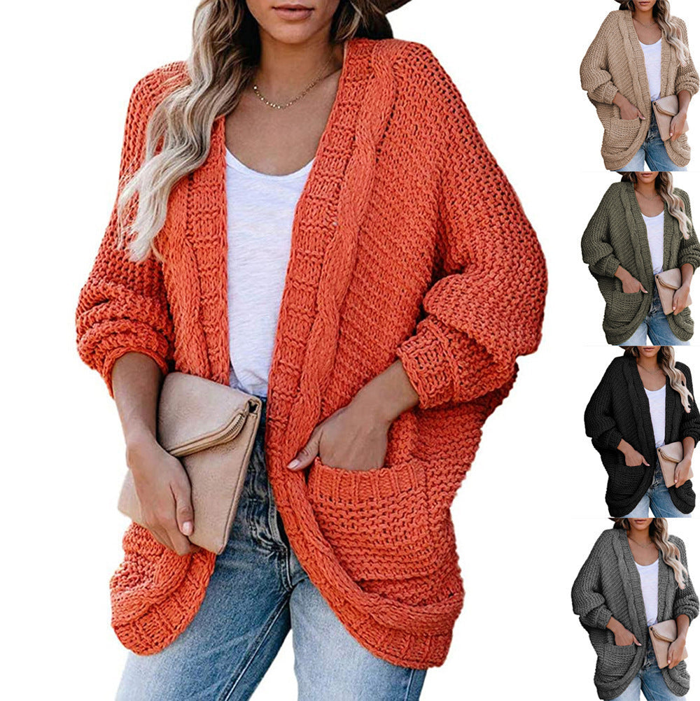 Damen lässige Strickjacke mit oversized Schnitt und Taschen R&B