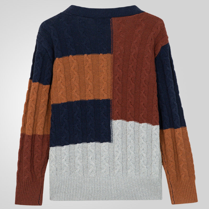Herren Grobstrick Cardigan mit farbigen Akzenten und praktischen Taschen R&B