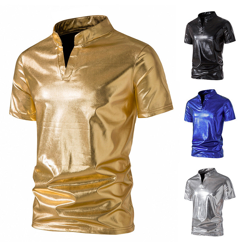 Herren Hochglänzendes Poloshirt mit modernem Stehkragen