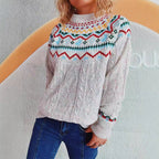 Damen Grobstrickpullover mit festlichem Muster und modernem Zopfdessin R&B