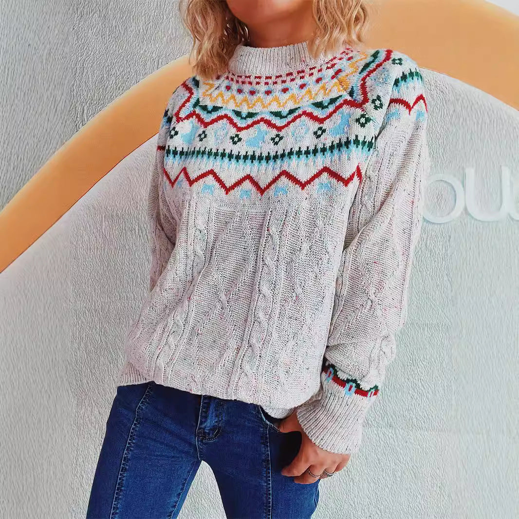 Damen Grobstrickpullover mit festlichem Muster und modernem Zopfdessin R&B
