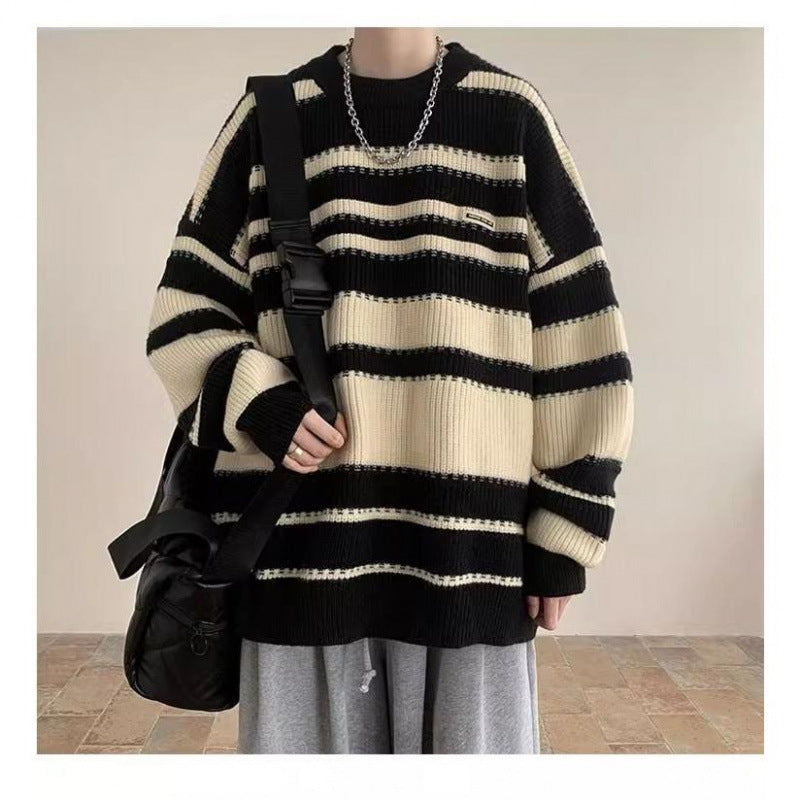 Damen Oversized Casual Strickpullover mit gestreiftem Design R&B