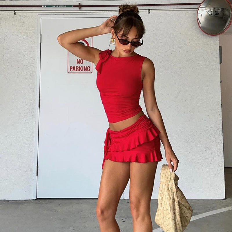 Damen Set mit Top und Rüschenskleid aus komfortablem Material R&B