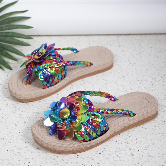 Damen Zehentrenner-Sandalen mit dekorativen Blütenapplikationen und rutschfester Sohle R&B
