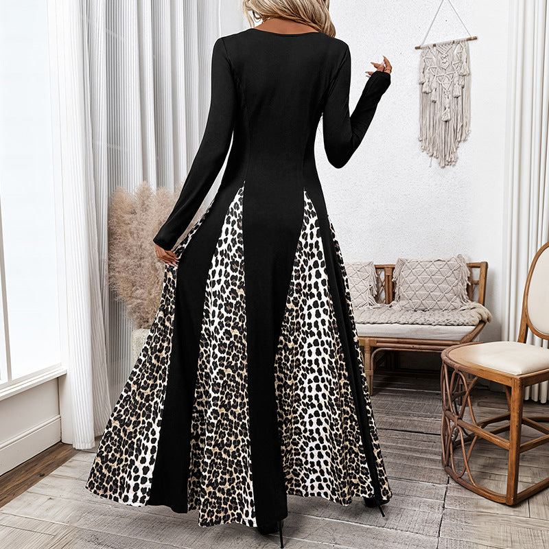 Damen Elegantes Maxikleid mit modischem Tiermuster und langem Arm R&B