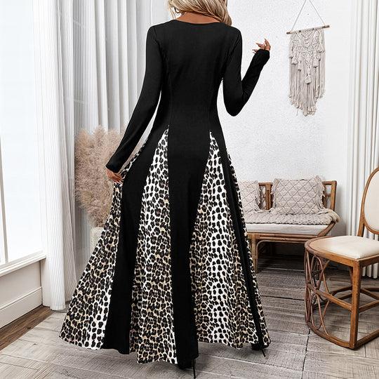 Damen Elegantes Maxikleid mit modischem Tiermuster und langem Arm R&B