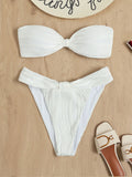 Damen Bandeau-Bikini mit modischer Raffung und hoch geschnittenem Slip R&B