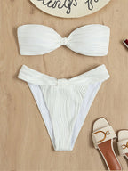Damen Bandeau-Bikini mit modischer Raffung und hoch geschnittenem Slip R&B