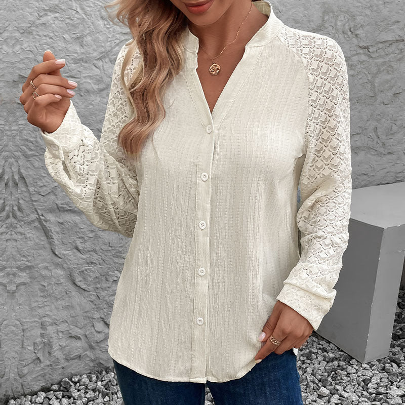 Damen Bluse mit eleganten Spitzenärmeln und hochwertiger Struktur R&B