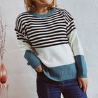Damen trendy gestreifter Pullover mit modernen Akzenten und komfortablem Schnitt R&B