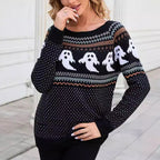 Damen Pullover mit gruseligem Geistermuster und lässigem Schnitt R&B