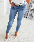 Damen Skinny Jeans mit modischem Distressed-Effekt und hohem Bund R&B