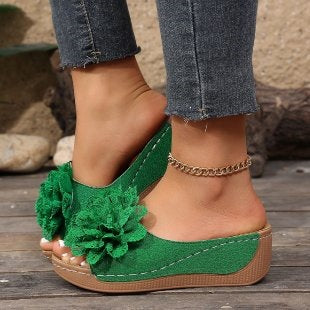 Damen Komfortable Pantoletten mit blumenförmigem Dekor R&B