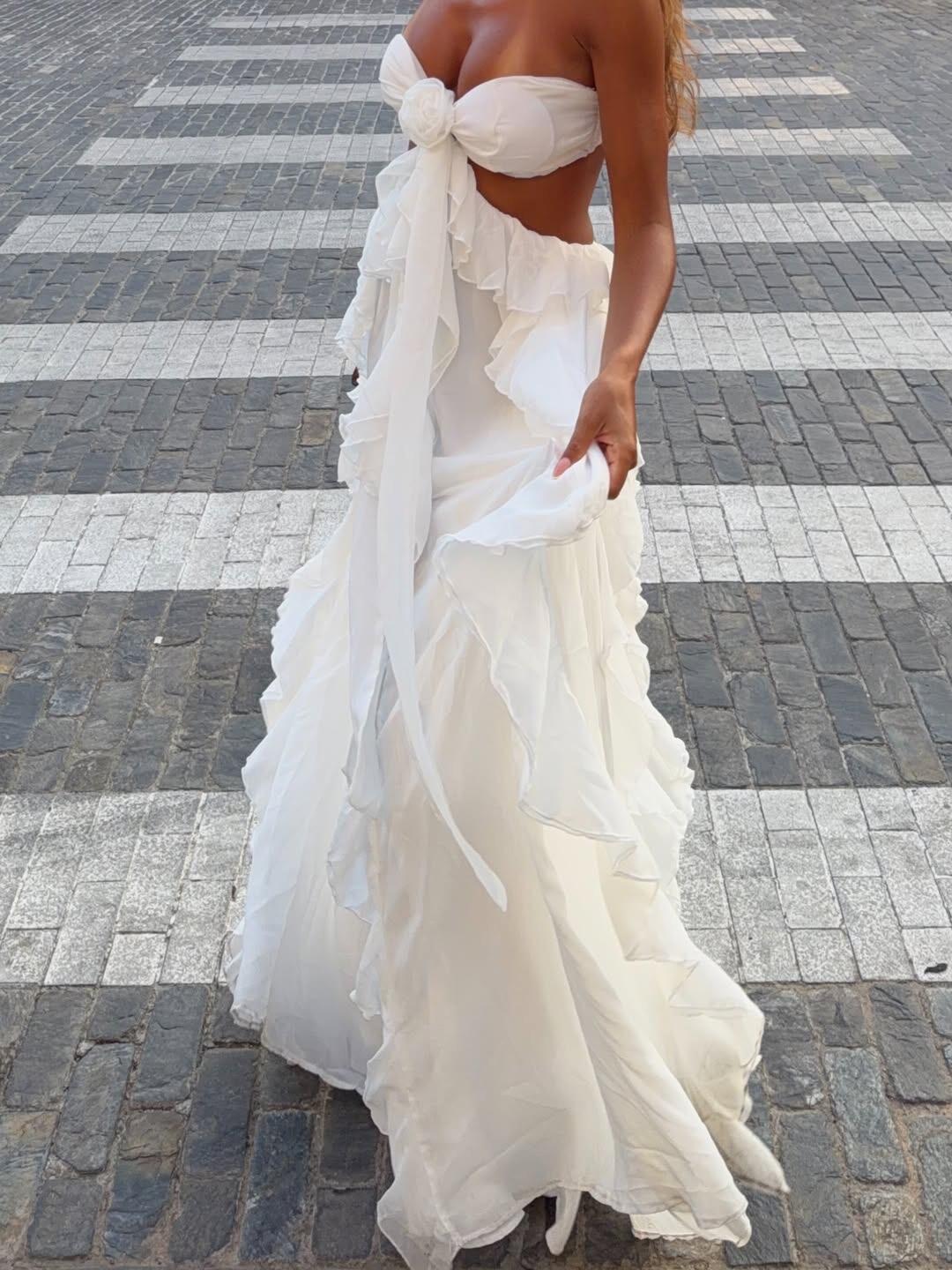 Damen Maxi-Kleid mit raffinierten Rüschendetails R&B
