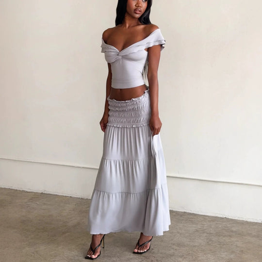 Damen Elegantes Wickeloberteil und maxirock R&B