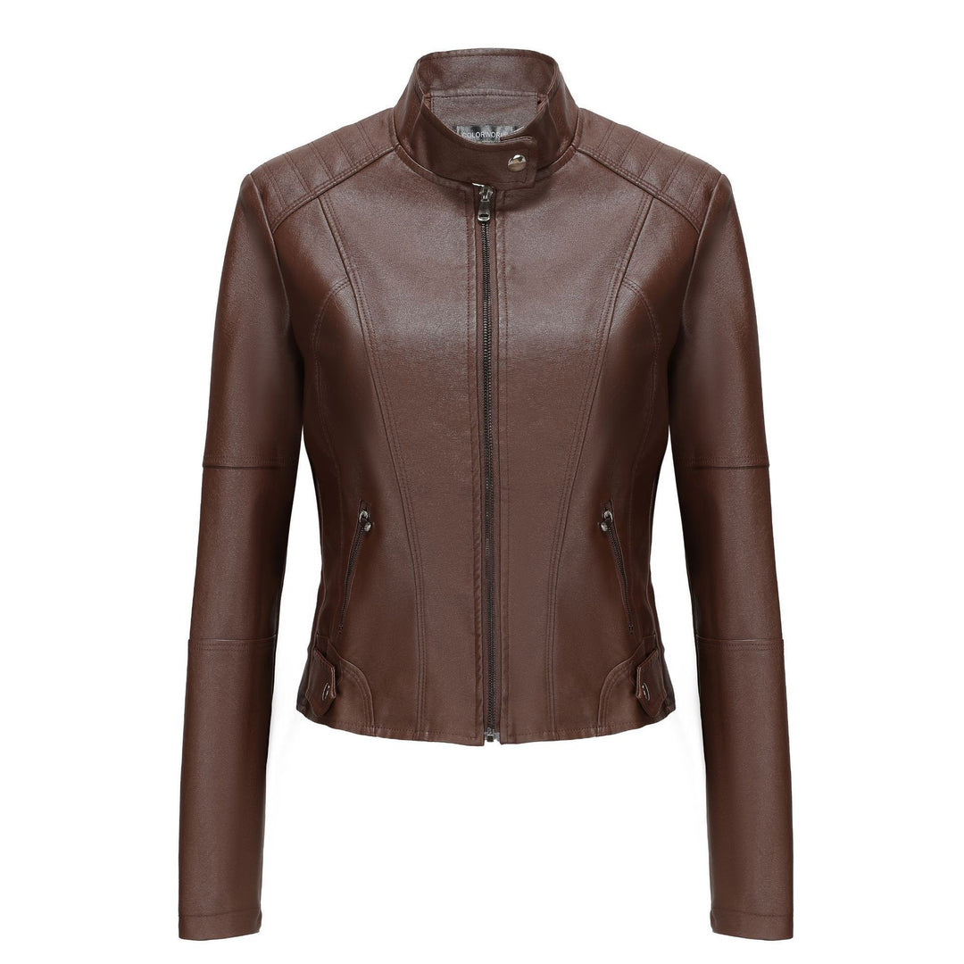 Damen Kunstlederjacke mit Reißverschlusstaschen