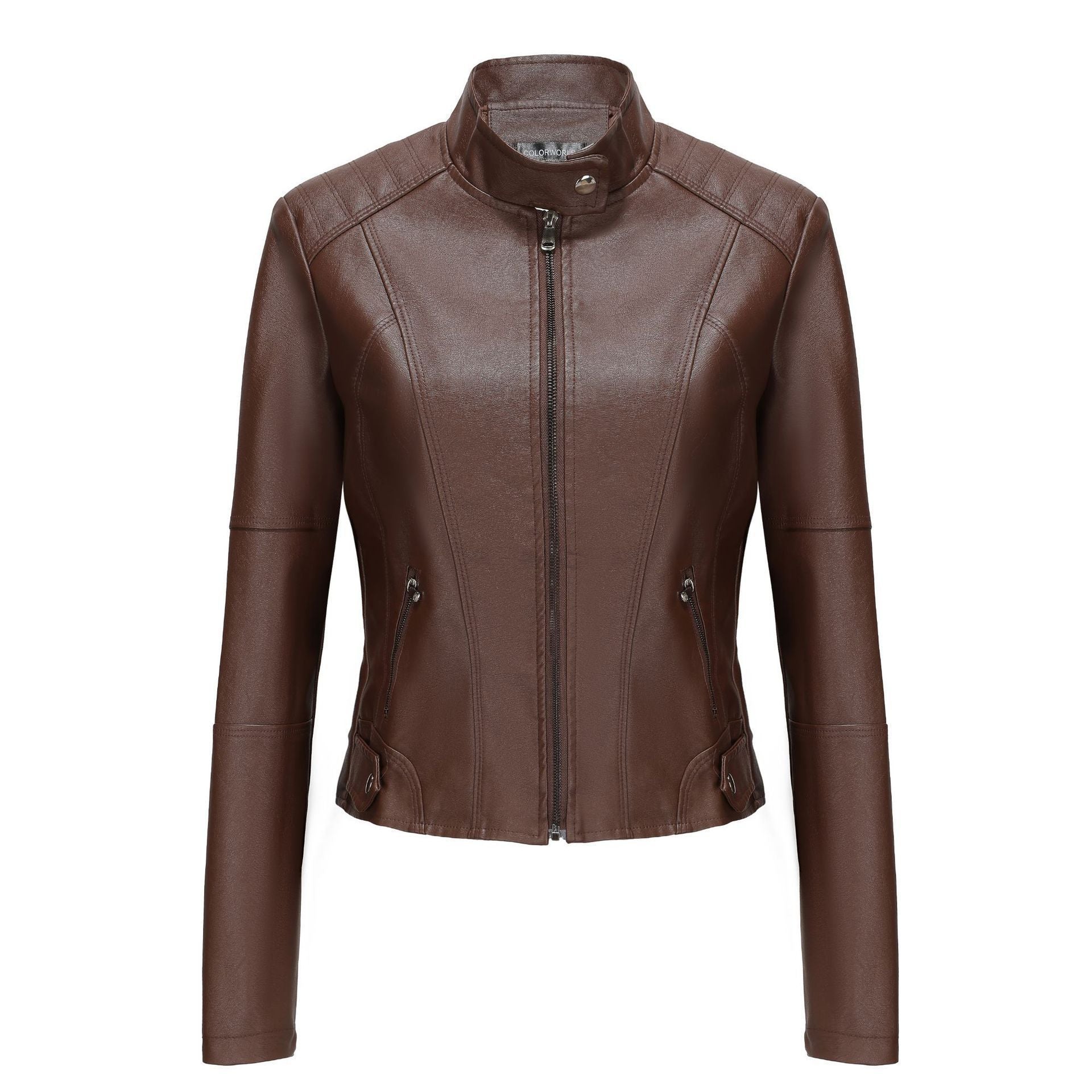 Damen Kunstlederjacke mit Reißverschlusstaschen