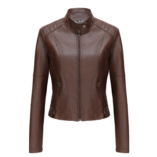 Damen Kunstlederjacke mit Reißverschlusstaschen