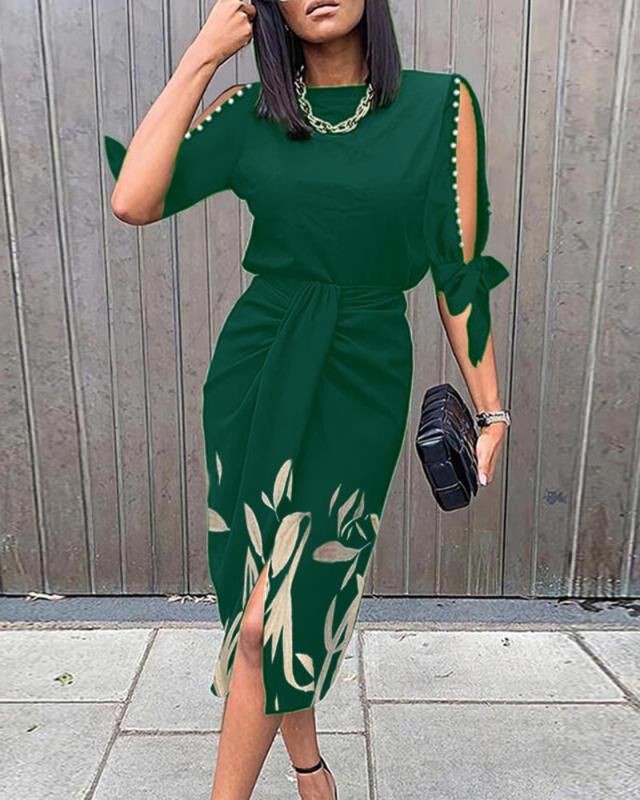 Damen Midikleid mit elegantem Bindegürtel und modischen Cut-Out-Ärmeln R&B