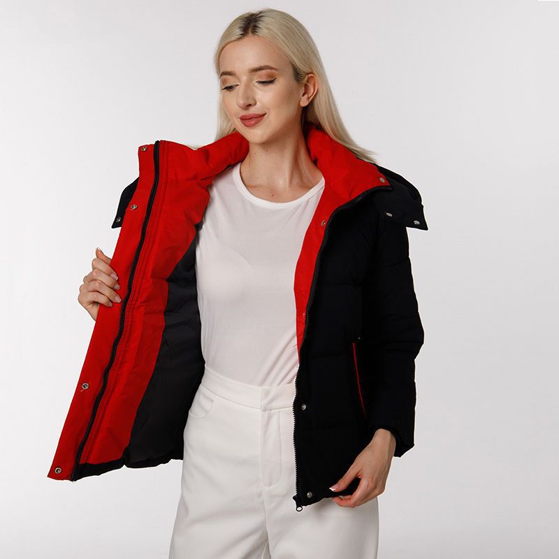 Damen Modische Übergangsjacke mit abnehmbarer Kapuze und warmem Innenfutter R&B