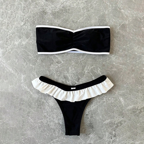 Damen Bandeau-Bikini mit Rüschendetails und kontrastierenden Akzenten R&B
