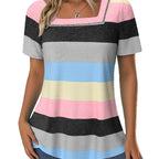 Damen T-Shirt mit modernem Streifenmuster und dekorativem Rundhalsausschnitt R&B