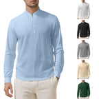 Herren Elegantes Langarmhemd mit Stehkragen und Knopfleiste R&B
