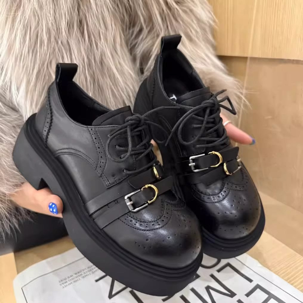 Damen Modische Schnürschuhe mit perforiertem Design und robustem Plateau-Heel R&B