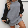 Damen Strickkleid mit kontrastierenden Ärmeln und lässigem Schnitt R&B