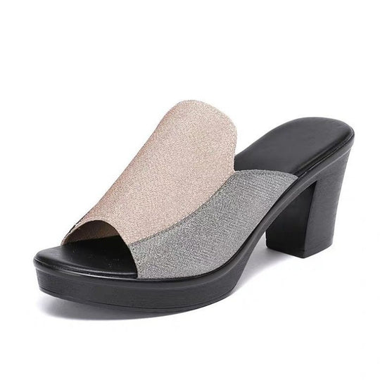 Damen Wedge-Pantoletten mit funkelndem Obermaterial und komfortablem Blockabsatz R&B